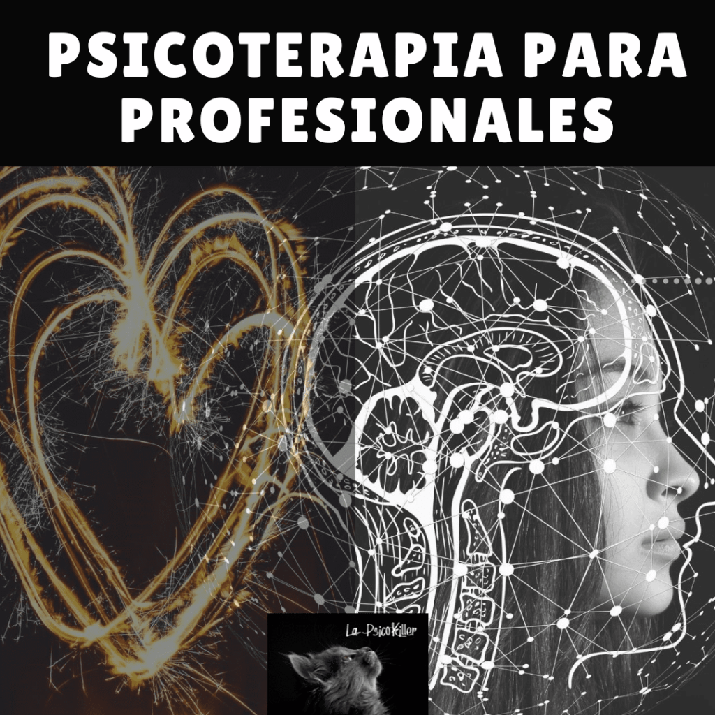 Ilustración de un cerebro con conexiones y un corazón de luz, psicoterapia para profesionales